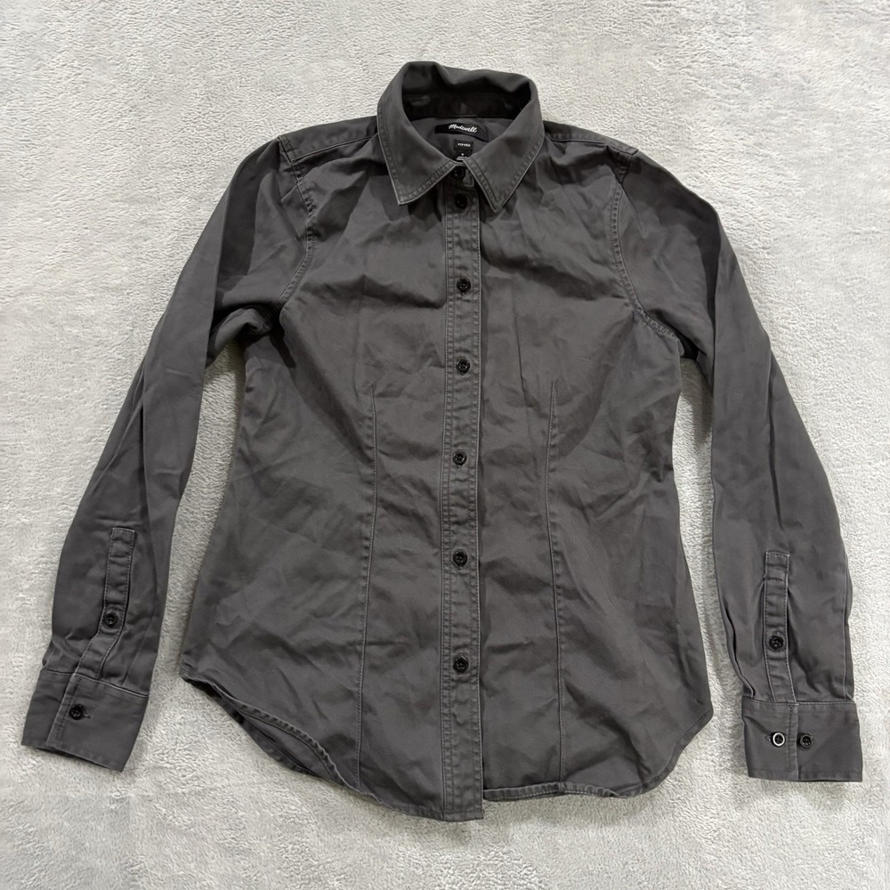 Madewell Button Shirt Long Sleeve Women 0 Gray Fitted Fit Preppy Office